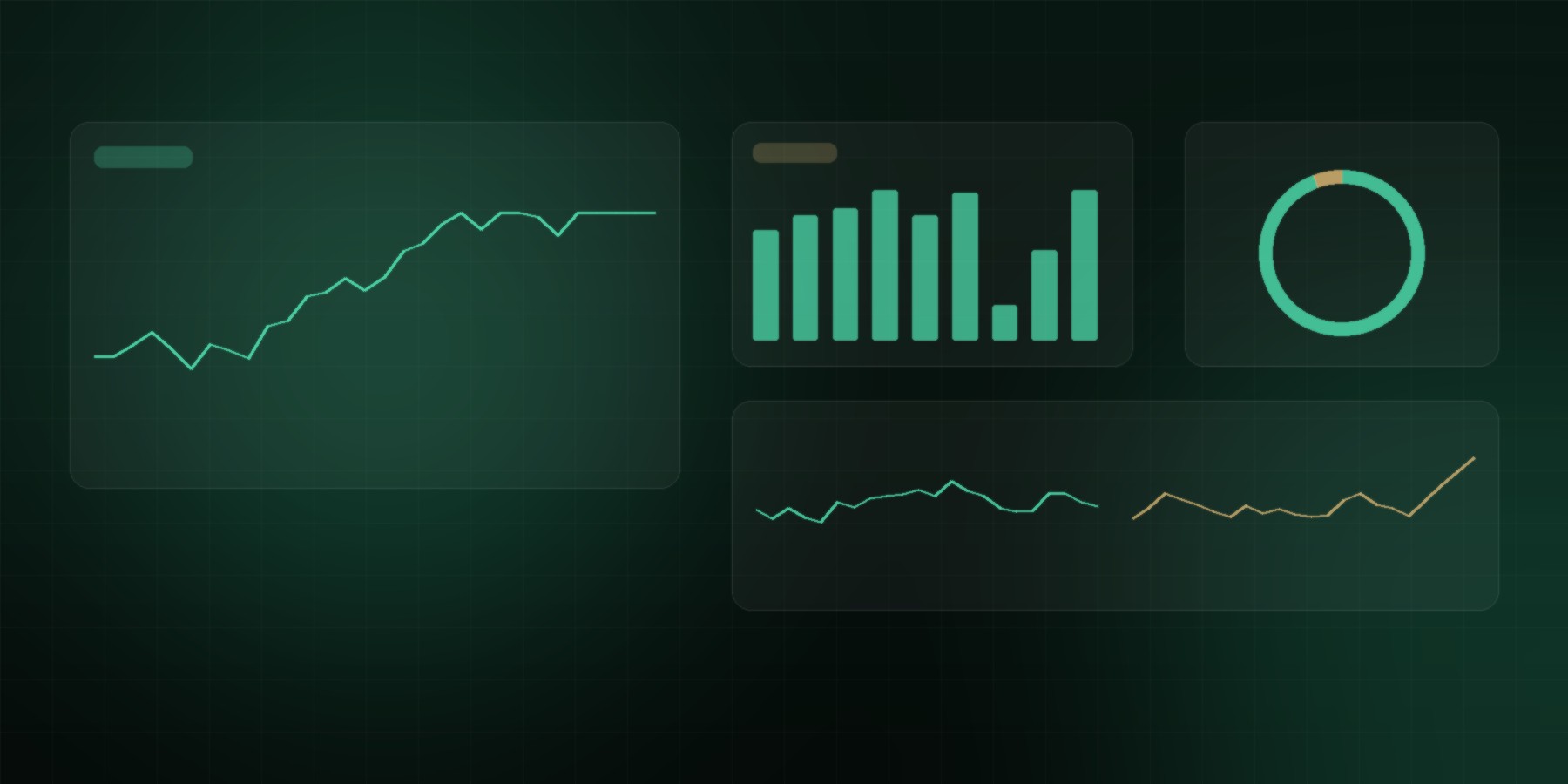 Abstract trading dashboard showing trend, volume, and allocation panels