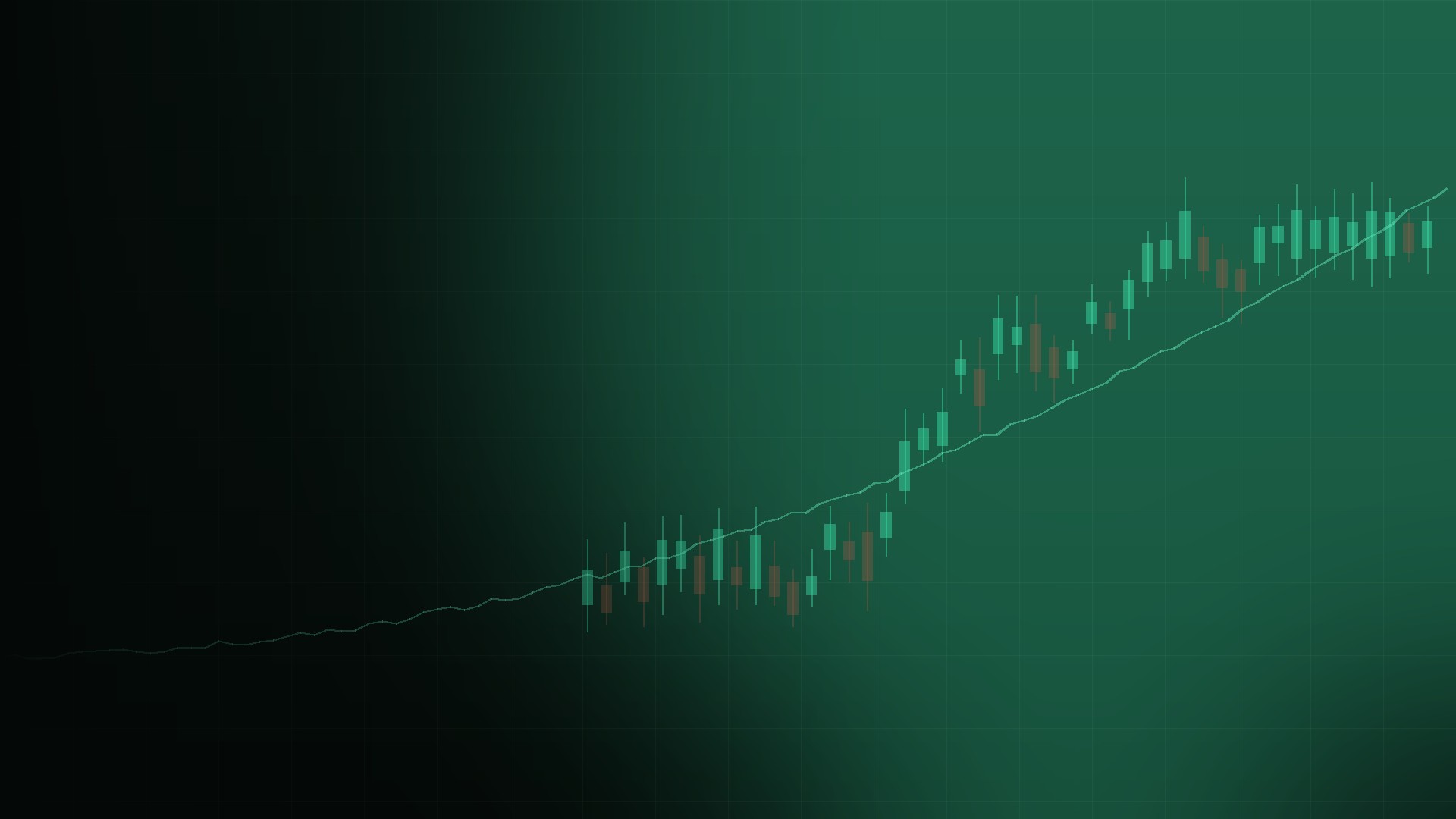 Financial market candlestick charts glowing on trading screens in a dark room